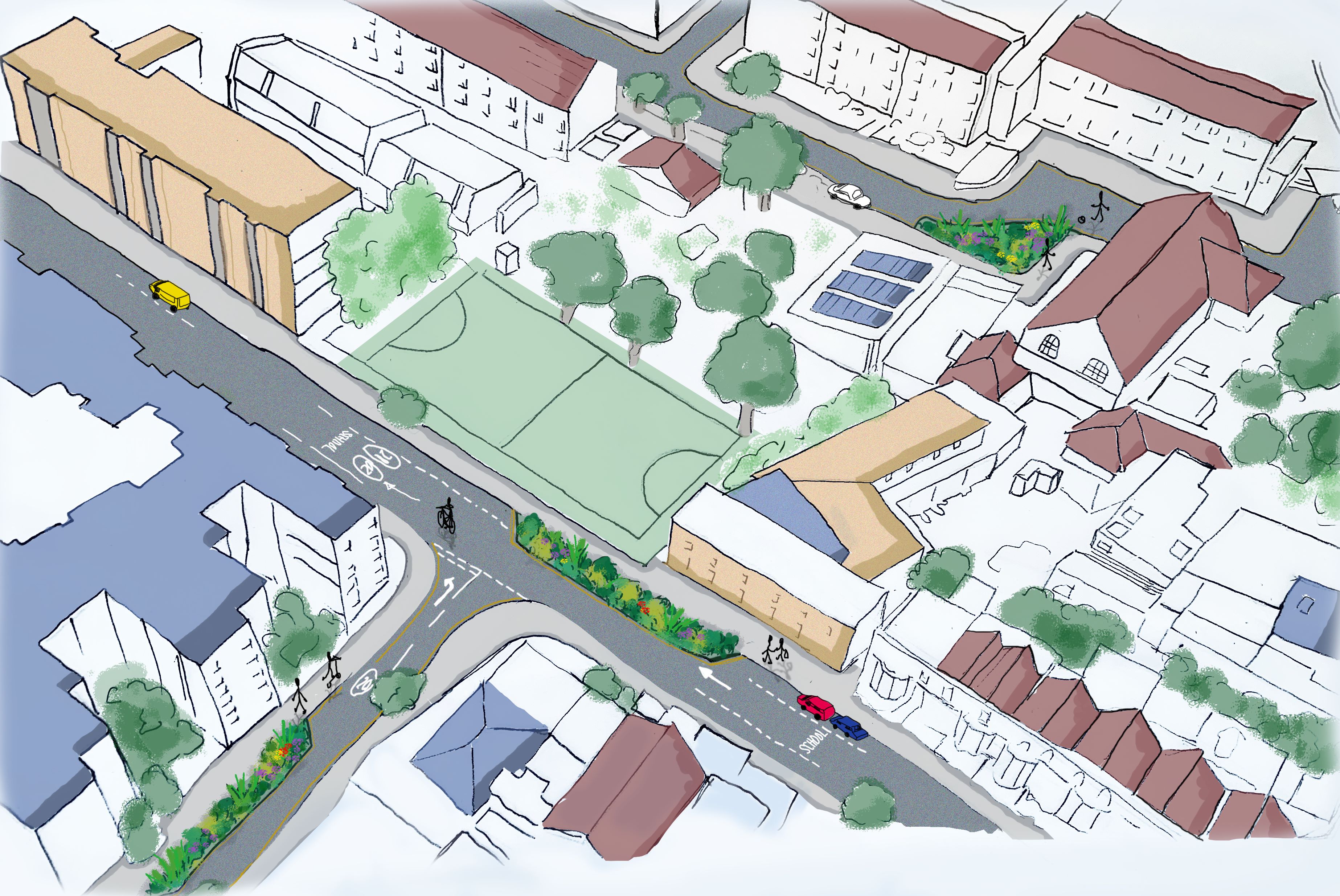 Concept drawing of Wincott Street with SuDS