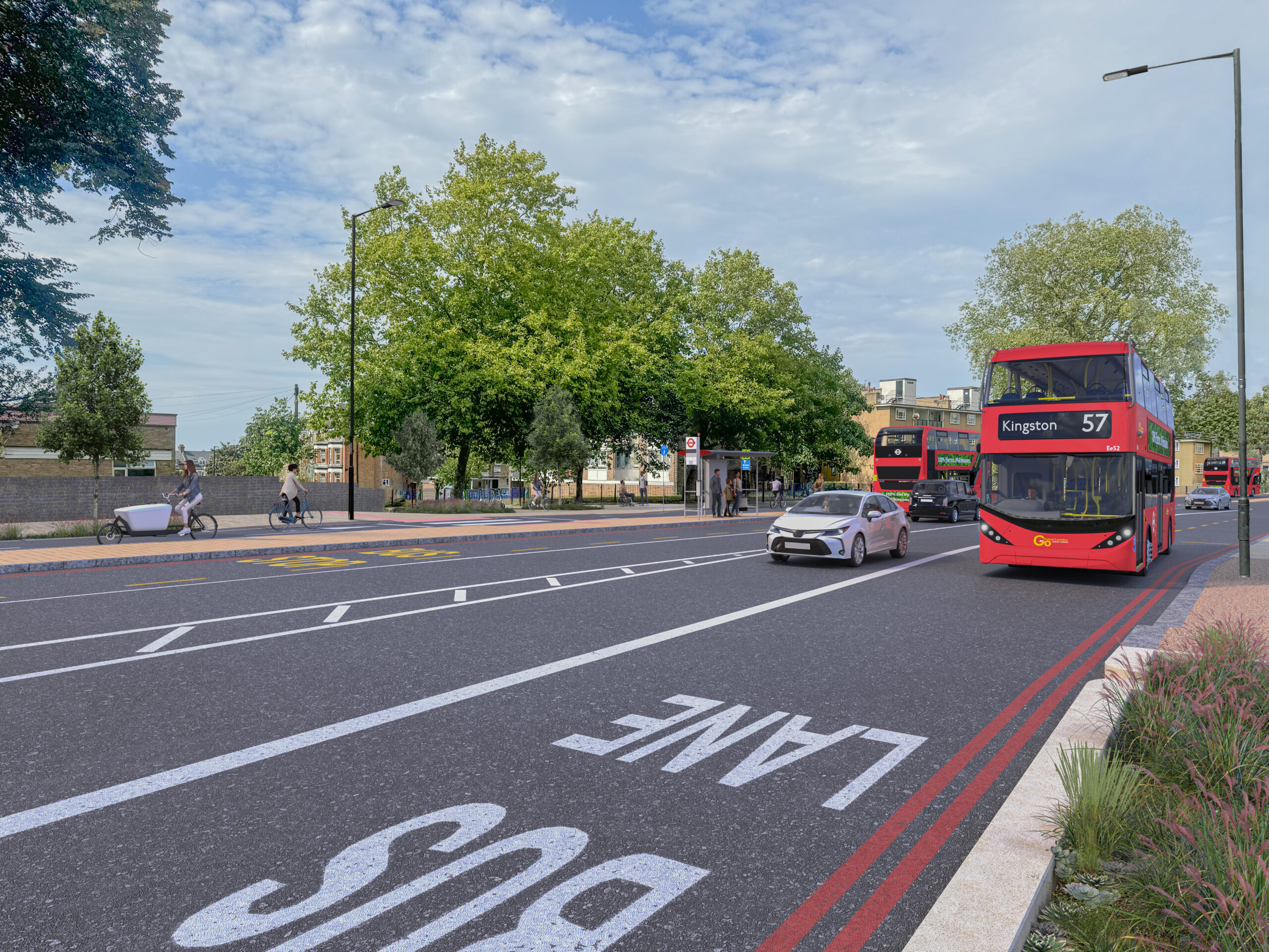 Example visualisation of a bus lane, Streatham (A23).