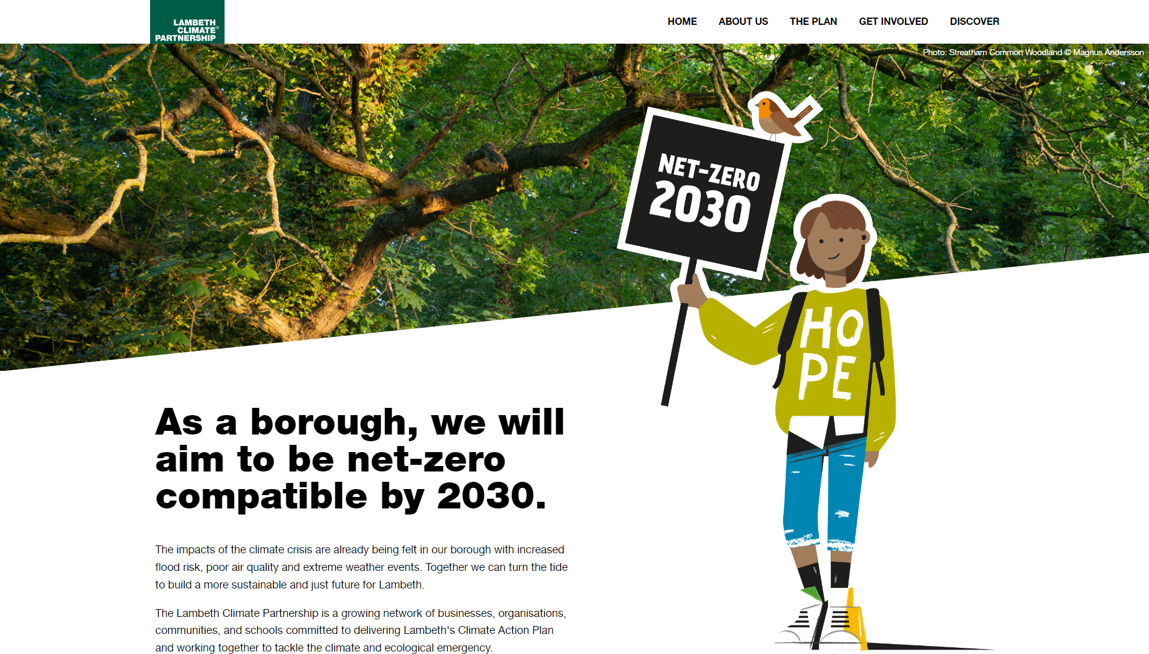 Screenshot of the Lambeth Climate Partnership website homepage