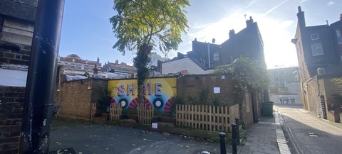 Parklet outside of Prescott Place church at daytime