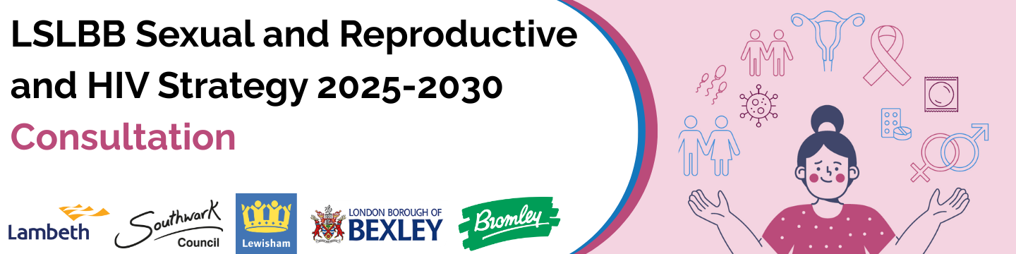 LSLBB strategy consultation image; cartoon person with sexual health logos (e.g, condoms, sperm, pills) over head