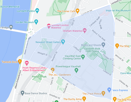Map of Walnut Tree Walk Healthy Neighbourhood