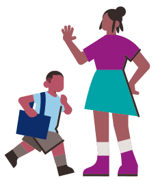 An illustration of a Mum with her son, on their way to school