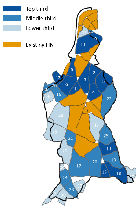 A map of Lambeth divided by project area and prioritisation 